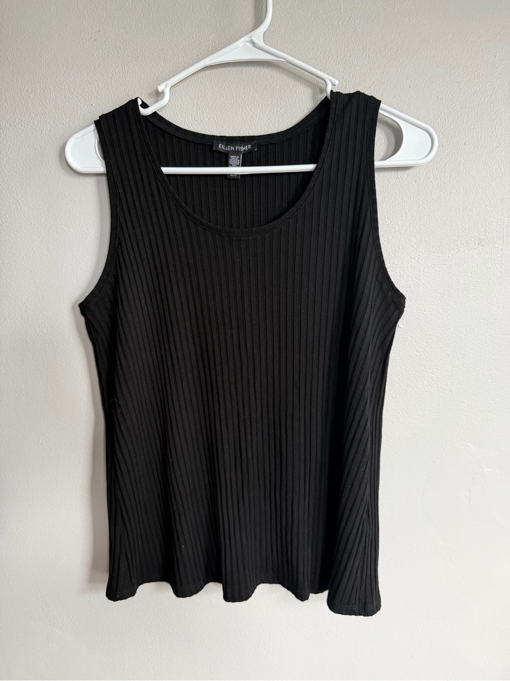 Eileen Fisher Ribbed Scoop Neck Tank Top Black XS Made in USA Tencel Stretch